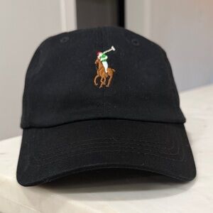 Ralph Lauren Black Baseball Cap with Multicolor Pony Logo
